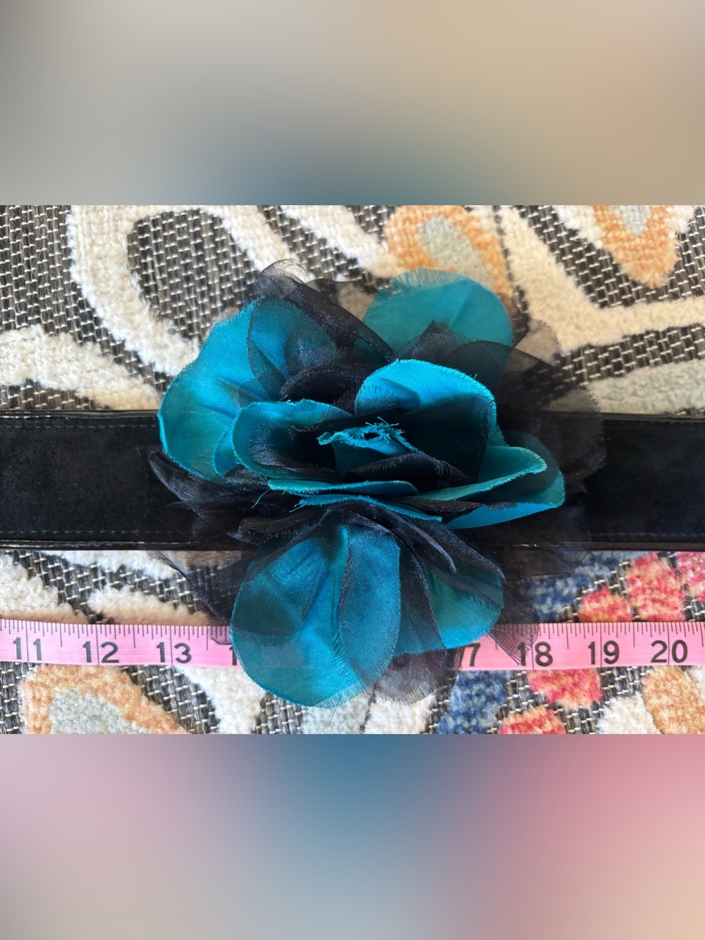 White House Black Market Teal and Black Floral Belt